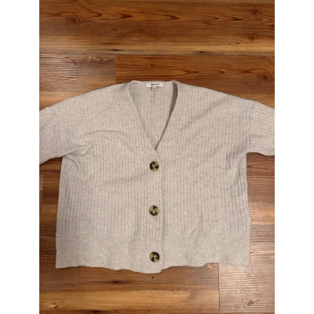 Madewell Ribbed Cardigan Sweater Gray Wool Blend‎ V-Neck XS